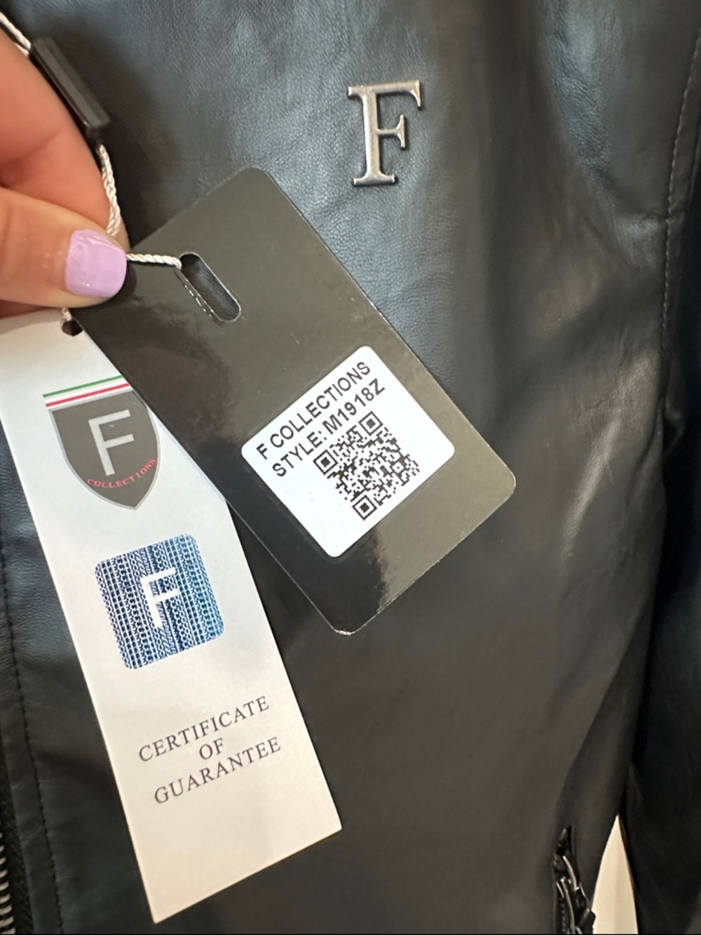 Ferrari Collection Black Leather Zip Bomber Jacket with Silver Hardware - Picture 5 of 6